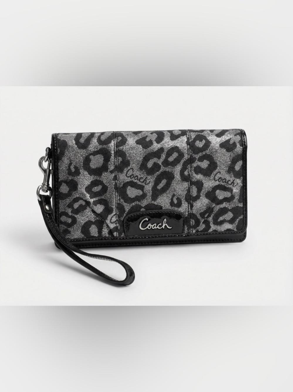 Coach Leopard Print Wristlet Wallet | Signature Canvas & Patent Leather Trim